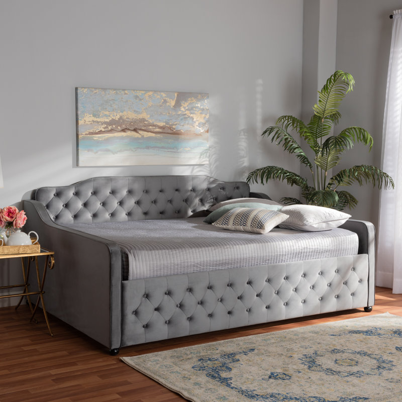 Baxton Studio Freda Transitional Velvet Button Tufted Daybed Size Queen